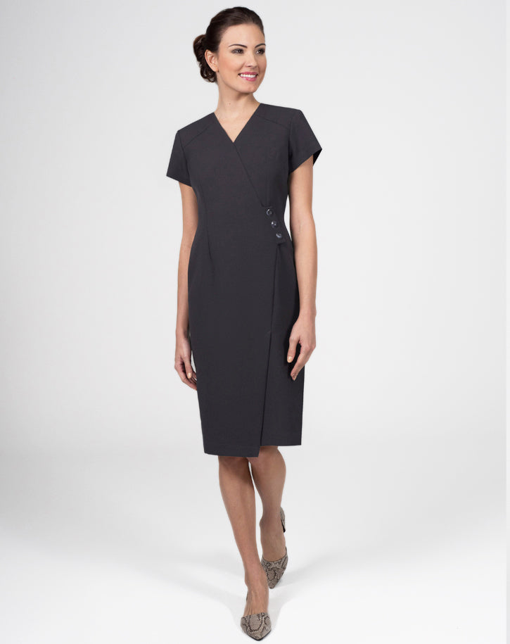 CR415 - Wrap Dress with 3 button detail in Luxury Crepe