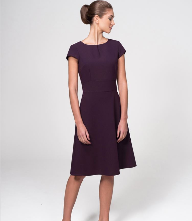 CR342 - Flared Dress with A Discreet Neck Pleat in Luxury Crepe