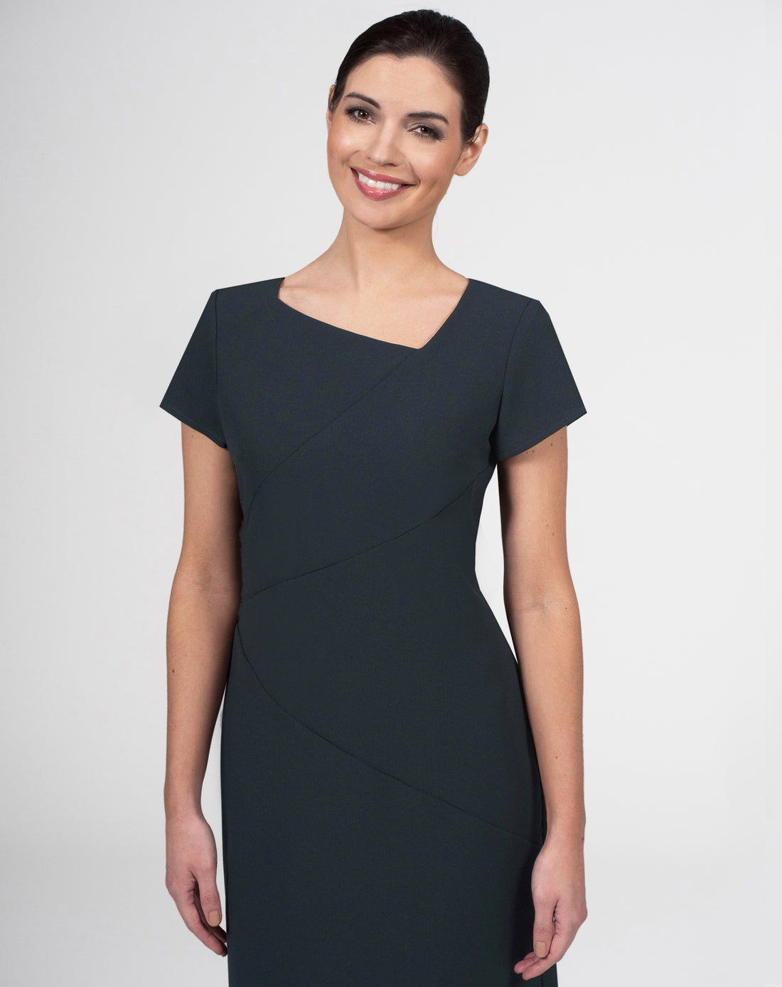 CR935 - Crepe Dress with flattering seam detail and angular neckline in Luxury Crepe