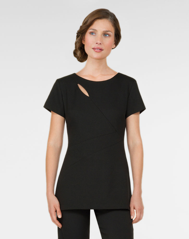 CR940 - Panelled tunic with slash neck detail in Luxury Crepe