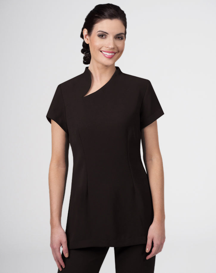 CR747 - Mandarin tunic with spliced neckline in Luxury Crepe