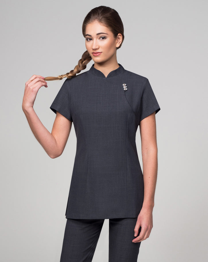 TN804 - Mandarin tunic with 3 buttons in Performance Linen Look