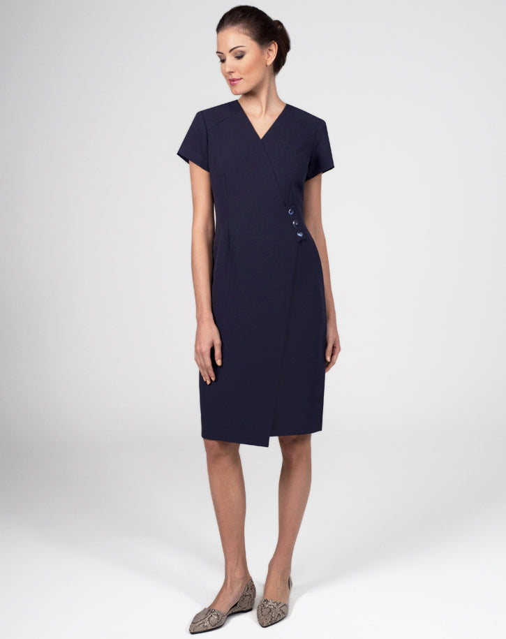 CR415 - Wrap Dress with 3 button detail in Luxury Crepe