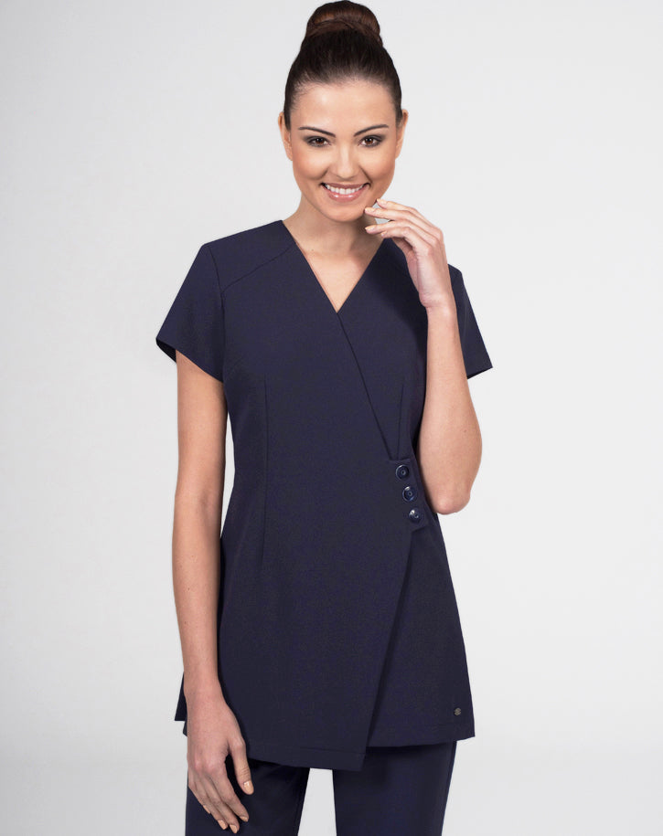 CR414 - Wrap tunic with 3 button detail in Luxury Crepe