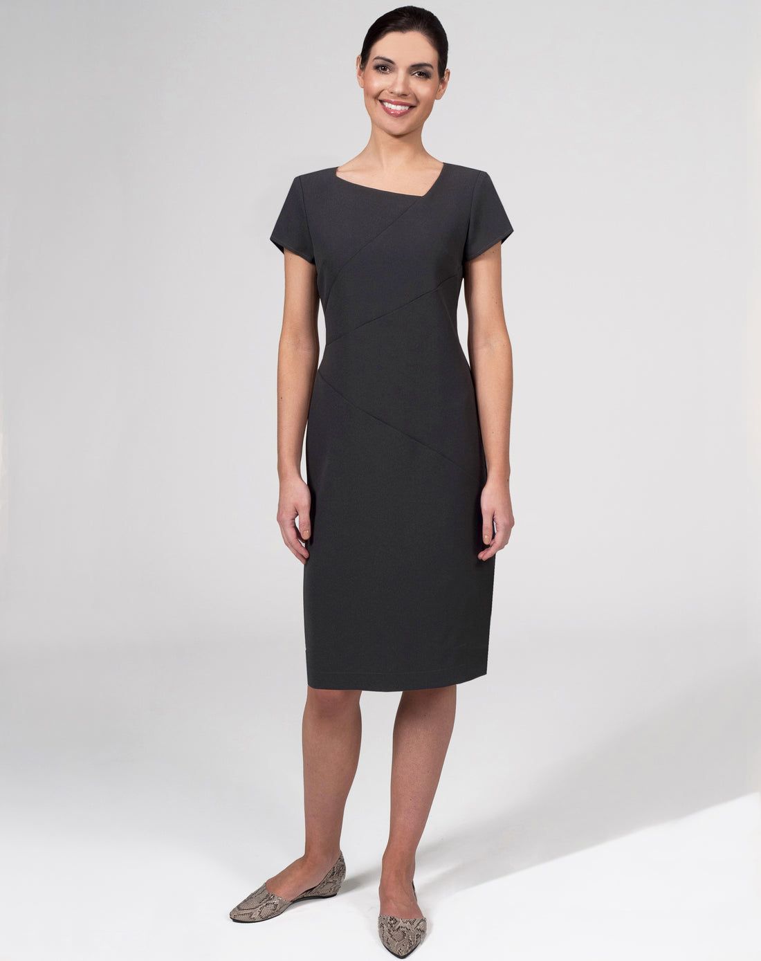 CR935 - Crepe Dress with flattering seam detail and angular neckline in Luxury Crepe